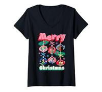 Donna Disney Princess Merry Christmas Winter Holiday Ornaments Maglietta con Collo a V