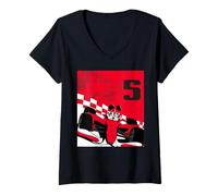 Donna Disney Racing 5th Birthday 5 Years Old Mickey Mouse Race Car Maglietta con Collo a V