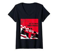 Donna Disney Racing "It's My Birthday" Mickey Mouse Race Car Party Maglietta con Collo a V