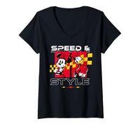 Donna Disney Racing Minnie & Daisy Speed & Style Race Car Drivers Maglietta con Collo a V
