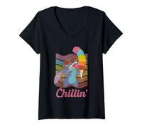 Donna Disney Rainbow Stitch Ice Cream Chillin' Maglietta con Collo a V