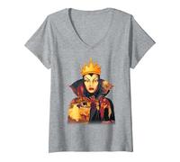 Donna Disney Snow White Evil Wicked Queen Maglietta con Collo a V, Grigio Melange, S