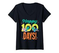Donna Disney Stitch & Angel Happy 100 Days of School 100th Day Maglietta con Collo a V