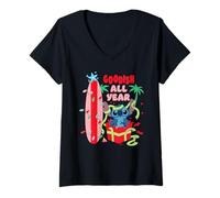 Donna Disney Stitch Christmas Goodish all Year Funny Holiday Maglietta con Collo a V