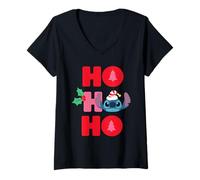 Donna Disney Stitch Christmas Ho Ho Ho Cute Funny Holiday Maglietta con Collo a V