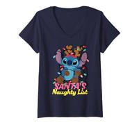 Donna Disney Stitch Christmas Santa's Naughty List Funny Holiday Maglietta con Collo a V