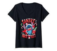 Donna Disney Stitch Christmas Santa's Nice List Funny Holiday Maglietta con Collo a V