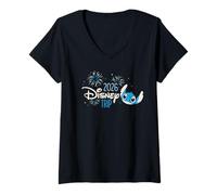 Donna Disney Stitch & Fireworks 2026 Disney Trip Vacation Maglietta con Collo a V