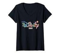 Donna Disney Stitch & Friends Logo Group Matching 2025 Vacation Maglietta con Collo a V