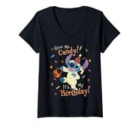 Donna Disney Stitch Halloween Give Me Candy! It's My Birthday! Maglietta con Collo a V