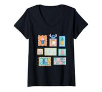 Donna Disney Stitch Hawai'i Summer Stamps Tropical Beach Vacation Maglietta con Collo a V