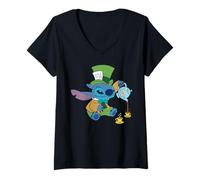 Donna Disney Stitch in Mad Hatter Costume Halloween Wonderland Maglietta con Collo a V