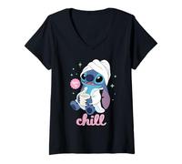 Donna Disney Stitch "Time to Chill" Bathrobe Relaxation Self-Care Maglietta con Collo a V