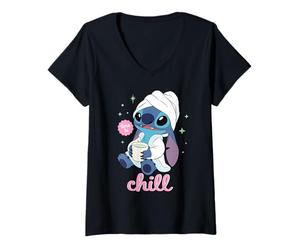 Donna Disney Stitch "Time to Chill" Bathrobe Relaxation Self-Care Maglietta con Collo a V
