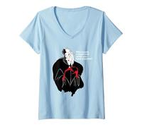 Donna Disney Villains Cruella Who Needs a Boyfriend Maglietta con Collo a V, Celeste, XL