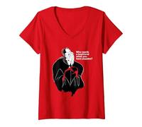 Donna Disney Villains Cruella Who Needs a Boyfriend Maglietta con Collo a V, Rosso, S