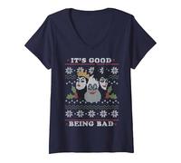Donna Disney Villains Good Bad Ugly Natale Sweater Maglietta con Collo a V, Navy, L