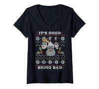 Donna Disney Villains Good Bad Ugly Natale Sweater Maglietta con Collo a V, Nero, L