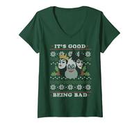 Donna Disney Villains Good Bad Ugly Natale Sweater Maglietta con Collo a V, Verde Foresta, XXL