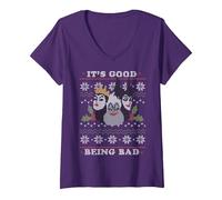 Donna Disney Villains Good Bad Ugly Natale Sweater Maglietta con Collo a V, Viola, M