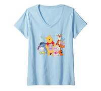 Donna Disney Winnie The Pooh Cute Easter Team Group Shot Big Logo Maglietta con Collo a V