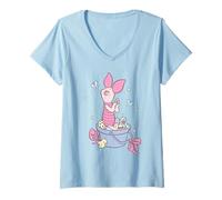 Donna Disney Winnie The Pooh Easter Sweet Spring Piglet Chest Logo Maglietta con Collo a V
