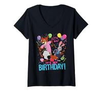 Donna Disney Zootopia 2 It's My Birthday Nick & Judy B-Day Party Maglietta con Collo a V