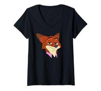 Donna Disney Zootopia 2 Nick Wilde Big Face Halloween Costume Maglietta con Collo a V