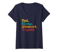 Donna Dissenso resistere Divertente PRO-democrazia Mangiare Sonno ripetere Maglietta con Collo a V