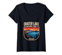 Donna Distintivo retrò con Paesaggio del Parco Nazionale del Lago cratere dell'Oregon Maglietta con Collo a V