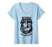 Donna Distintivo Ufficiale di Polizia in Pensione Divertente Old Man Squad Cop Donut Maglietta con Collo a V