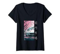 Donna Distress JDM Auto Giappone Mercato Nazionale Sakura Blossom Art Maglietta con Collo a V