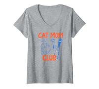 Donna Distressed Cat Mom Club Feline Lover Design Maglietta con Collo a V