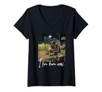 Donna Distressed I Live Here Now Sloth Baseball Animale Carino Maglietta con Collo a V