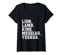 Donna Distressed Lion lam King Messiah Yeshua Christian Bible Maglietta con Collo a V