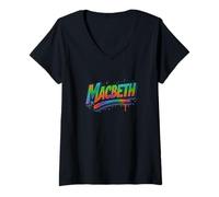 Donna Distressed Macbeth Shakespeare Titolo Tragedia Gioca Dramma Meme Maglietta con Collo a V