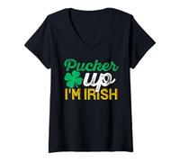 Donna Distressed Pucker Up I'm Irish Vintage St Patrick's Day Maglietta con Collo a V