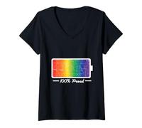 Donna Distressed Rainbow Pride 100% LGBT Proud Kidcore Estetica Maglietta con Collo a V