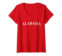Donna Distressed Style Print Vintage Alabama Lovers Maglietta con Collo a V