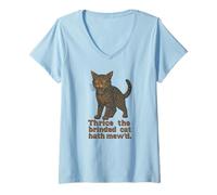 Donna Distressed Tre Volte Brinded Cat Macbeth Witch Familiar Spirit Maglietta con Collo a V