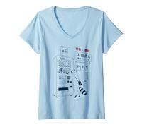 Donna Distributore Automatico Giapponese Raccoon Shibuya Tokyo Maglietta con Collo a V