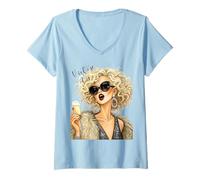 Donna Divas Vintage Maglietta con Collo a V