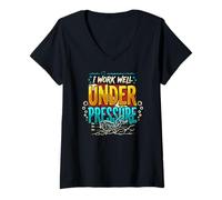 Donna Dive Flag I Work Well Under Pressure Divertente Diving Maglietta con Collo a V
