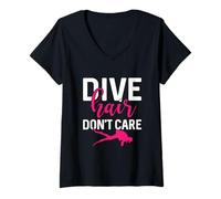 Donna Dive Hair Don't Care Divertente Immersioni subacquee Dive Diver Donne Maglietta con Collo a V