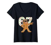 Donna Divertente 6 7 Six Seven 67 Meme Gingerbread Man Christmas Maglietta con Collo a V