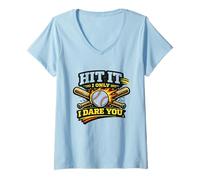 Donna Divertente Abbigliamento da Baseball Lanciatore Hit I Dare You Baseball Maglietta con Collo a V