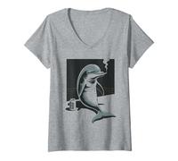 Donna Divertente affumicatore Dolphin Beer Dolphin Smoker Maglietta con Collo a V