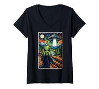 Donna Divertente Alien UFO Rapimento La Pittura Urlo Maglietta con Collo a V