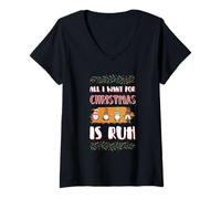 Donna Divertente all I Want for Christmas Is Ruh Renna Shirt Maglietta con Collo a V