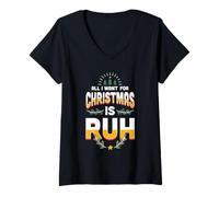 Donna Divertente all I Want for Christmas Is Ruh Renna Shirt Maglietta con Collo a V